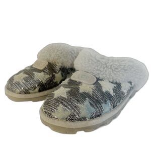 UGG Australia Women's Sequin Stars Silver Grey Shearling Slippers Size 9